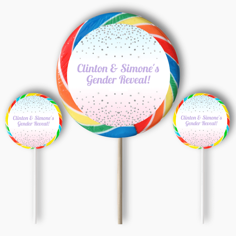 Personalised Pink & Blue Confetti Gender Reveal Party Round Stickers