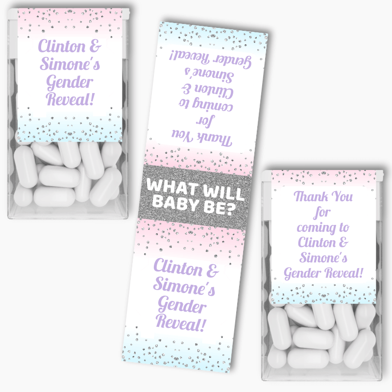 Personalised Pink &amp; Blue Confetti Gender Reveal Party Tic Tac Labels