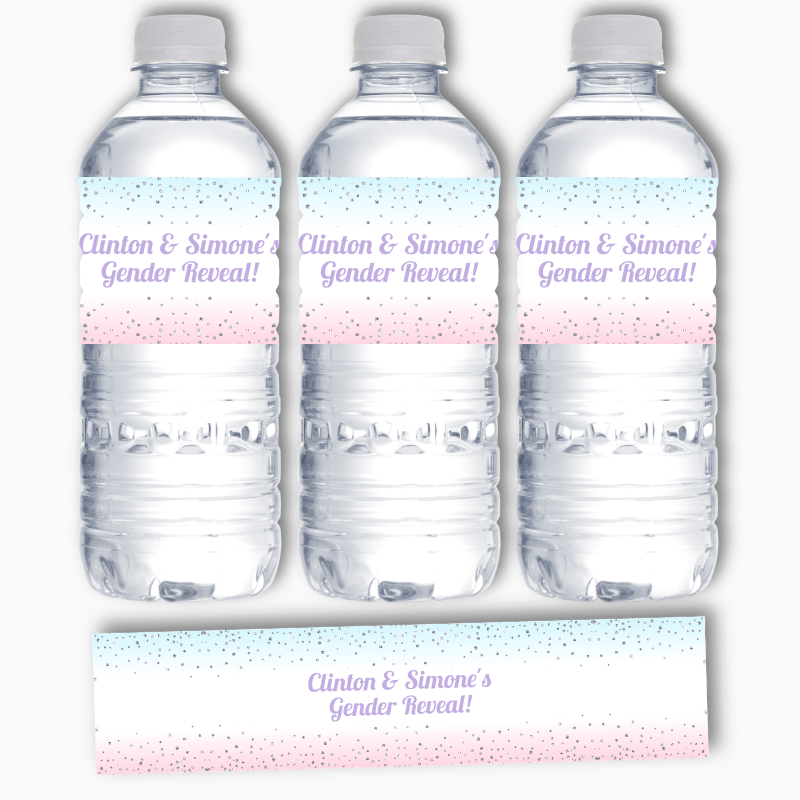 Personalised Pink &amp; Blue Confetti Gender Reveal Water Labels