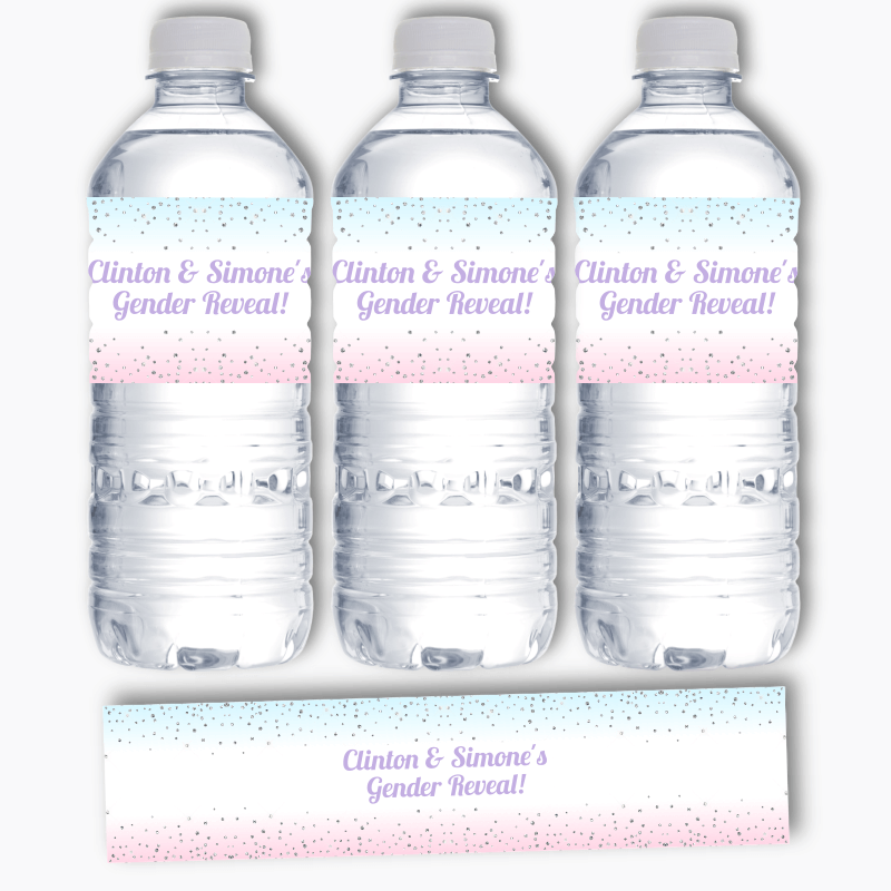 Personalised Pink & Blue Confetti Gender Reveal Water Labels