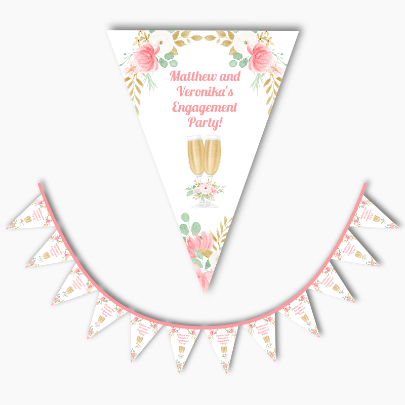 Pink &amp; Gold Floral Engagement Party Flag Bunting