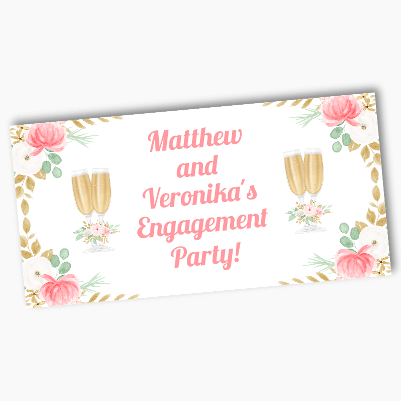 Personalised Pink &amp; Gold Floral Engagement Party Banners