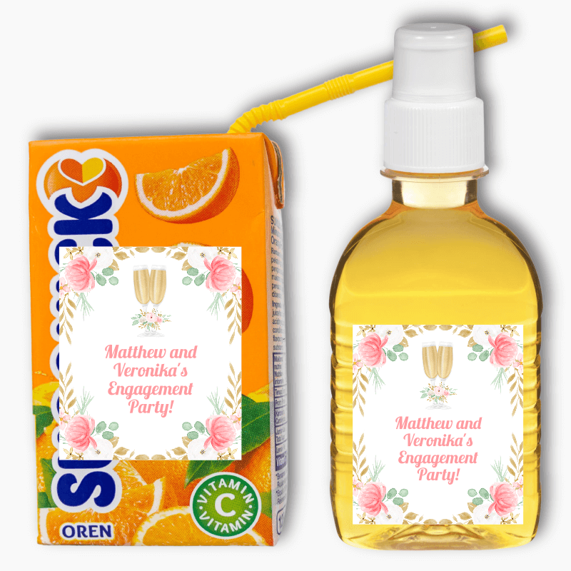 Pink & Gold Floral Engagement Party Rectangle Favour Stickers