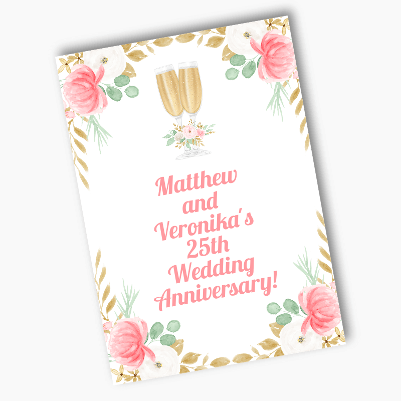 Personalised Pink & Gold Floral Wedding Anniversary Posters