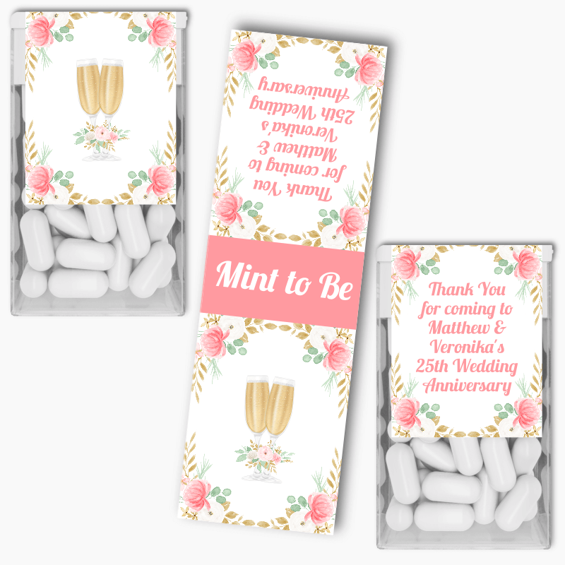 Personalised Pink &amp; Gold Floral Anniversary Tic Tac Labels