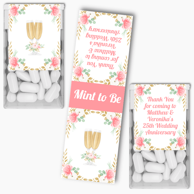Personalised Pink & Gold Floral Anniversary Tic Tac Labels