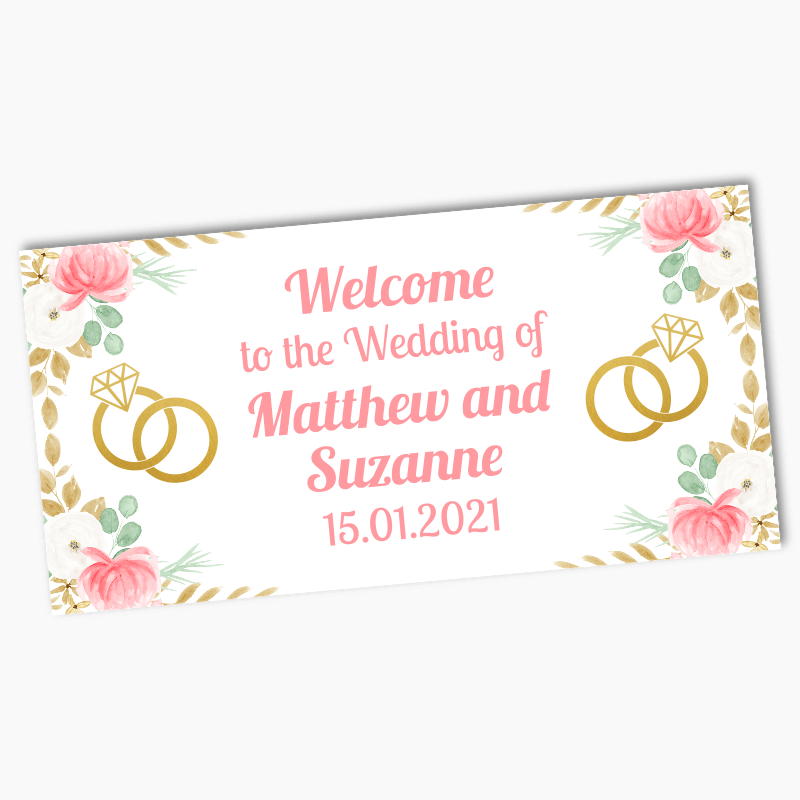Personalised Pink & Gold Floral Wedding Banners