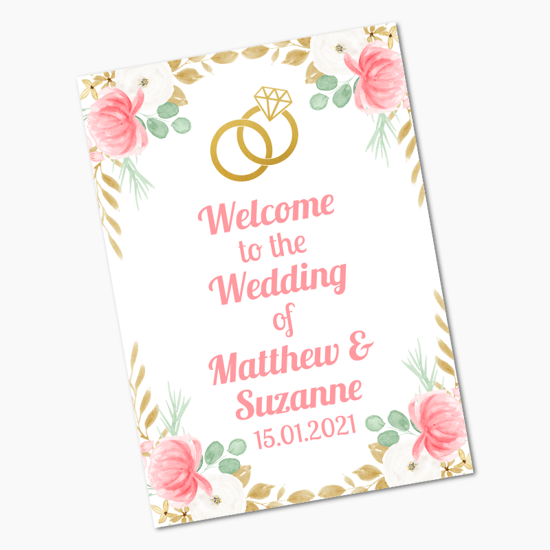 Personalised Pink &amp; Gold Floral Wedding Posters