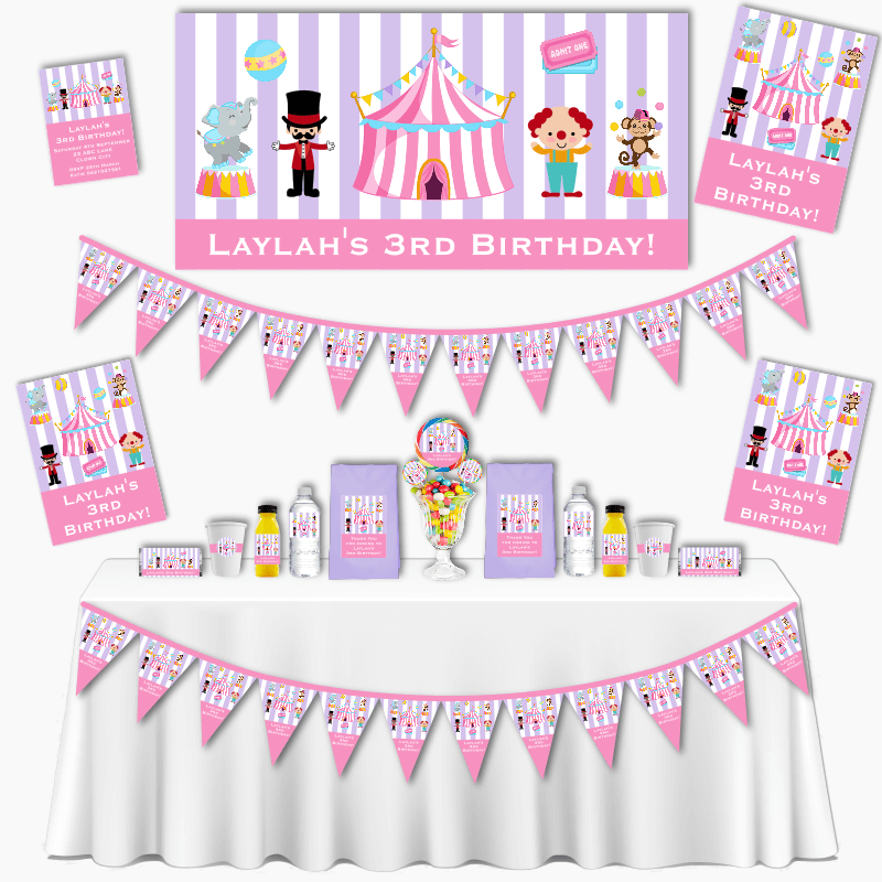 Personalised Pink &amp; Purple Carnival Grand Birthday Party Pack