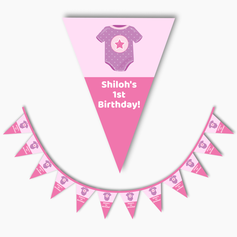 Personalised Pink & Purple Onesie Baby Shower Flag Bunting