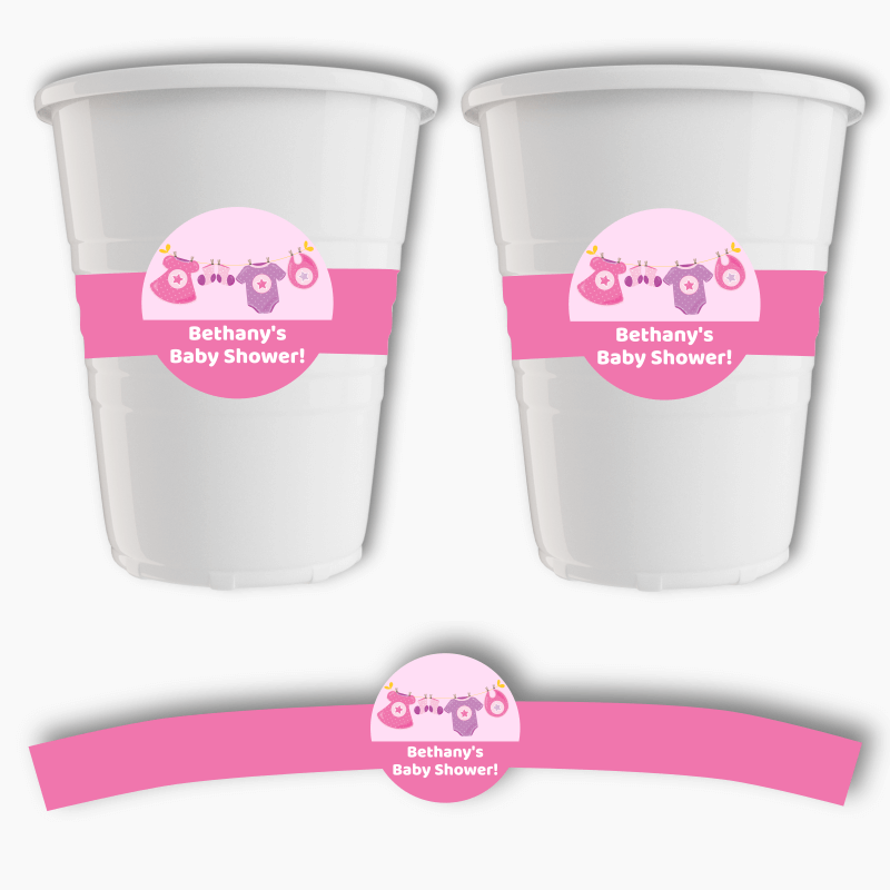 Personalised Pink & Purple Onesie Baby Shower Cup Stickers