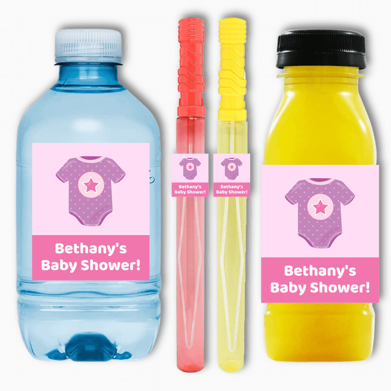 Pink & Purple Onesie Baby Shower Rectangle Favour Stickers