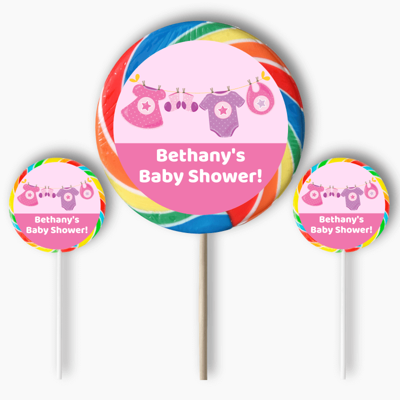 Personalised Pink & Purple Onesie Baby Shower Round Stickers