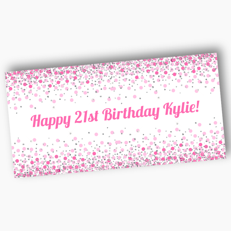 Pink &amp; White Confetti Party Banner