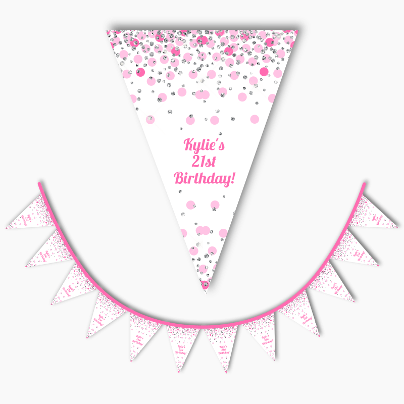 Pink &amp; White Confetti Party Flag Bunting