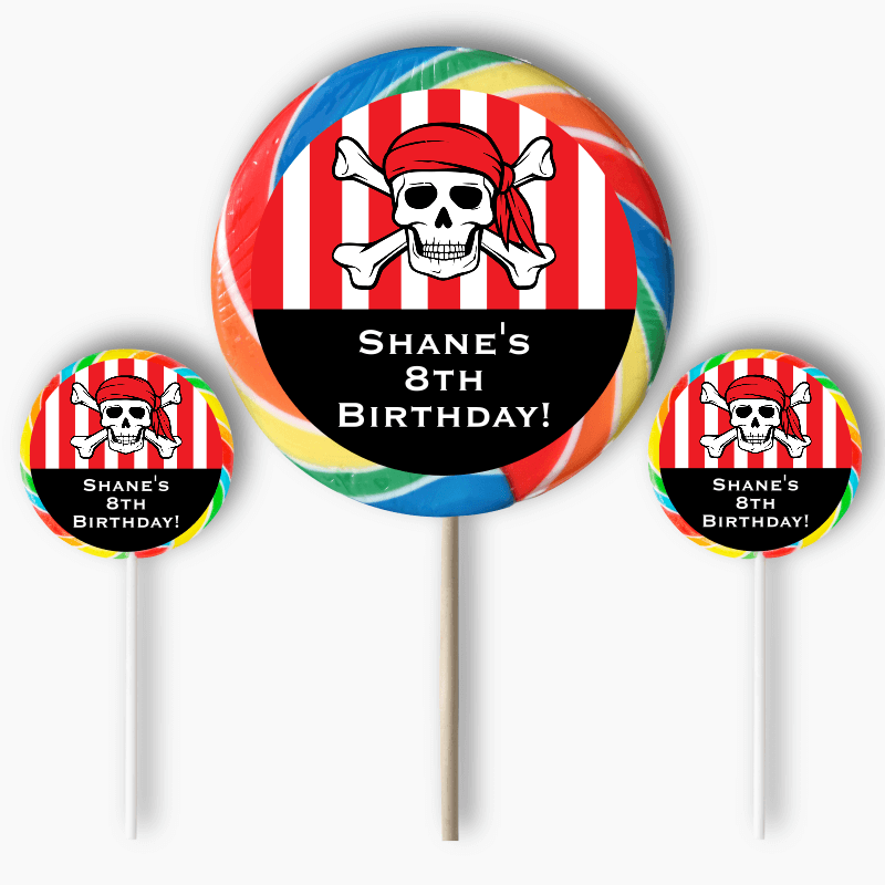 Personalised Pirate Skull &amp; Crossbones Birthday Party Round Stickers
