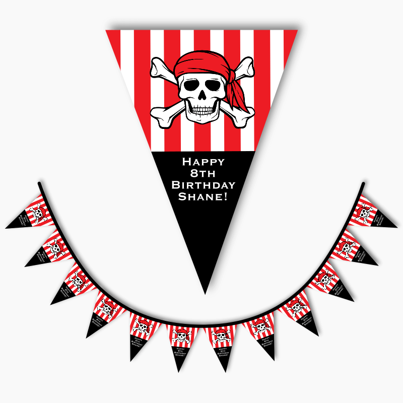 Personalised Pirate Skull & Crossbones Birthday Party Flag Bunting
