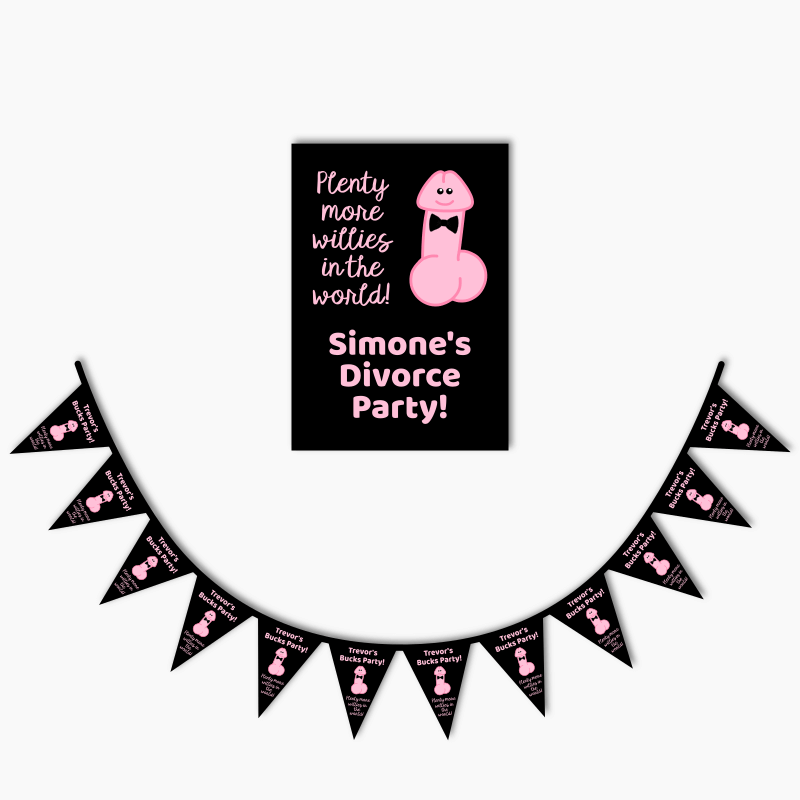 Personalised Plenty More Willies Divorce Poster &amp; Bunting Combo
