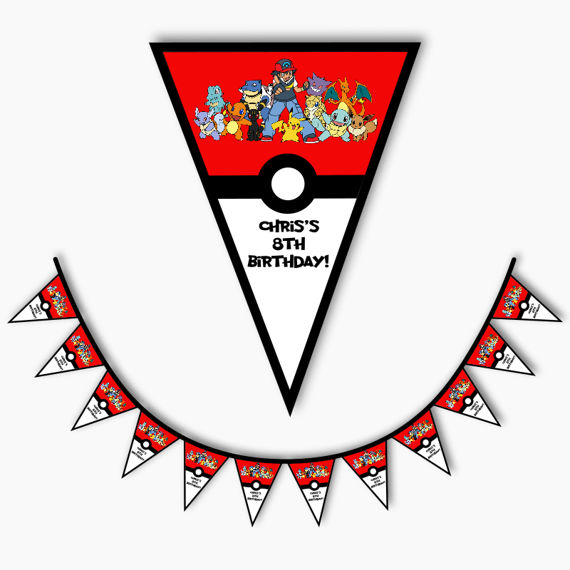 Personalised Pokemon Birthday Party Flag Bunting