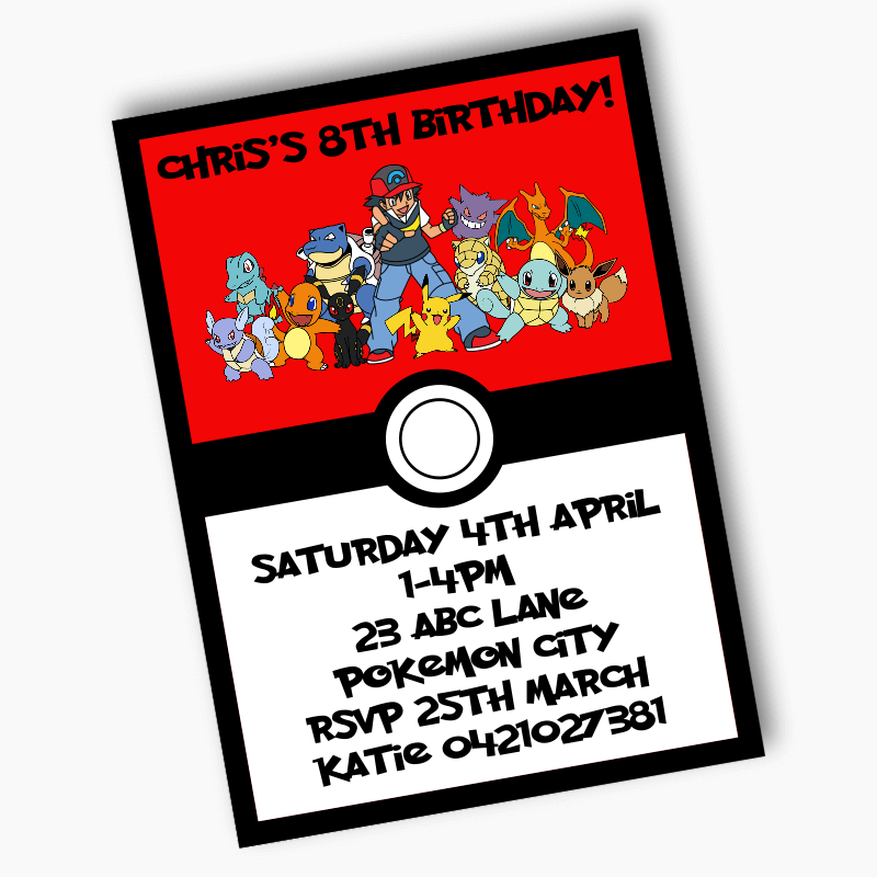 Personalised Pokemon Birthday Party Invites