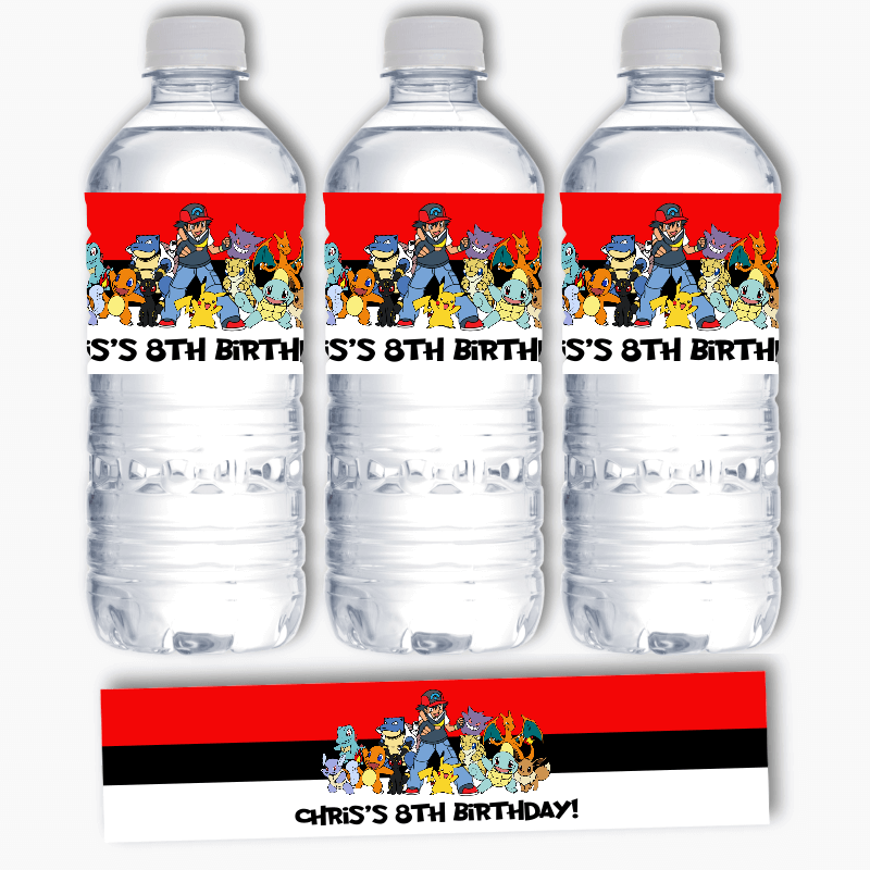 Personalised Pokemon Party Water Bottle Labels