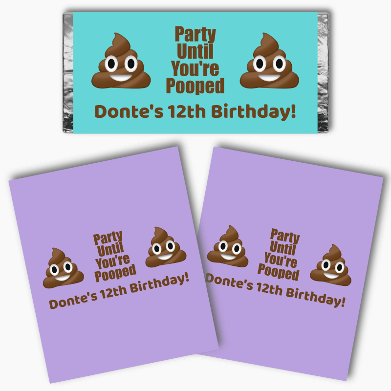 Personalised Poop Emoji Birthday Party Mini Chocolate Labels