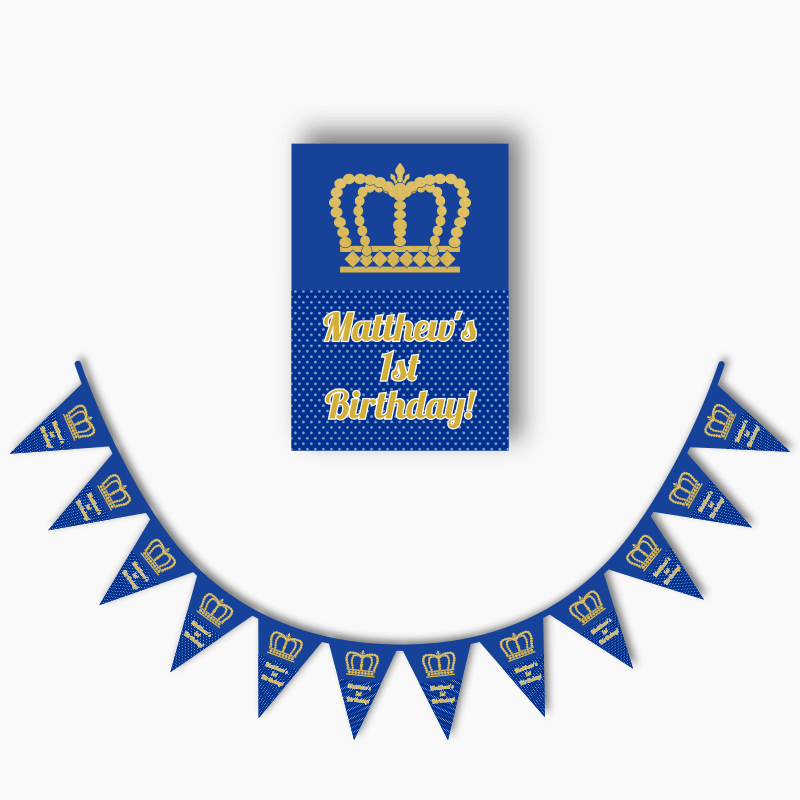 Personalised Prince Crowns Party Poster &amp; Bunting Combo