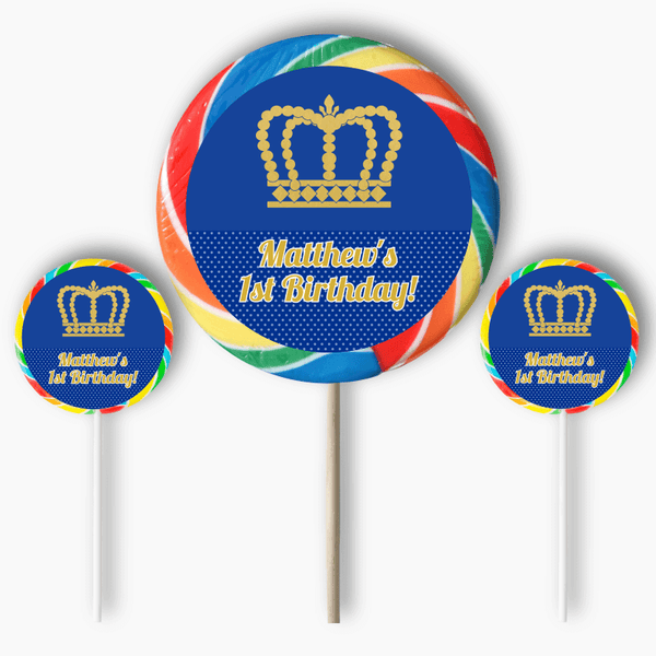 Elegant Navy & Gold Prince Crowns Party Round Favour Stickers - Katie J ...