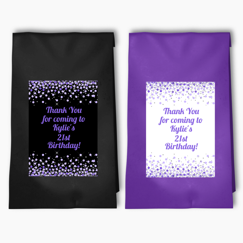 Personalised Purple Confetti Party Bags & Labels