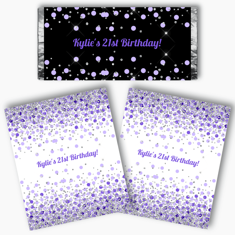 Personalised Purple Confetti Party Mini Chocolate Labels