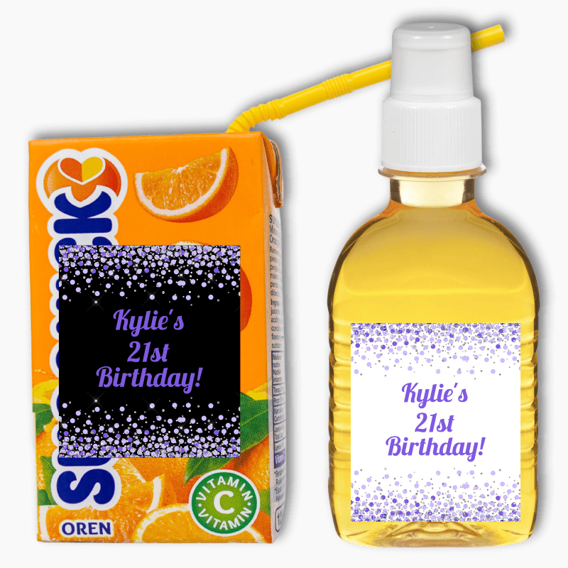 Purple Confetti Party Rectangle Favour Stickers