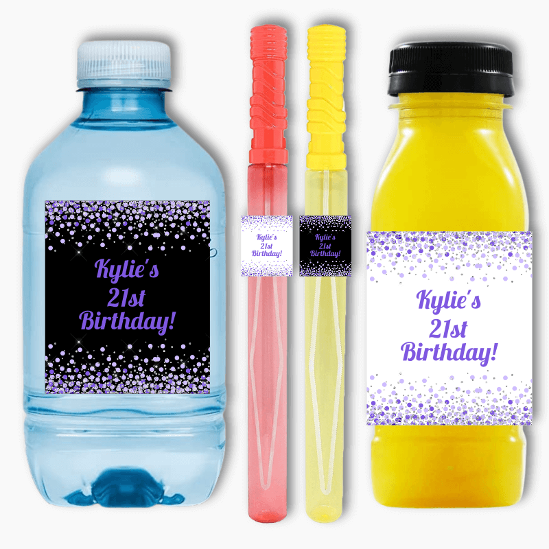 Purple Confetti Party Rectangle Favour Stickers