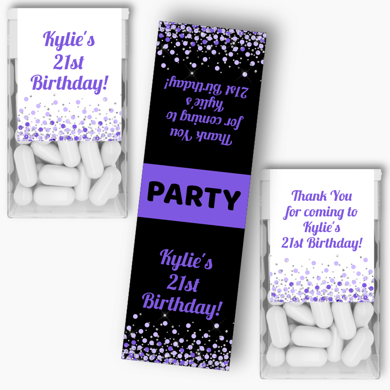 Personalised Purple Confetti Party Tic Tac Labels