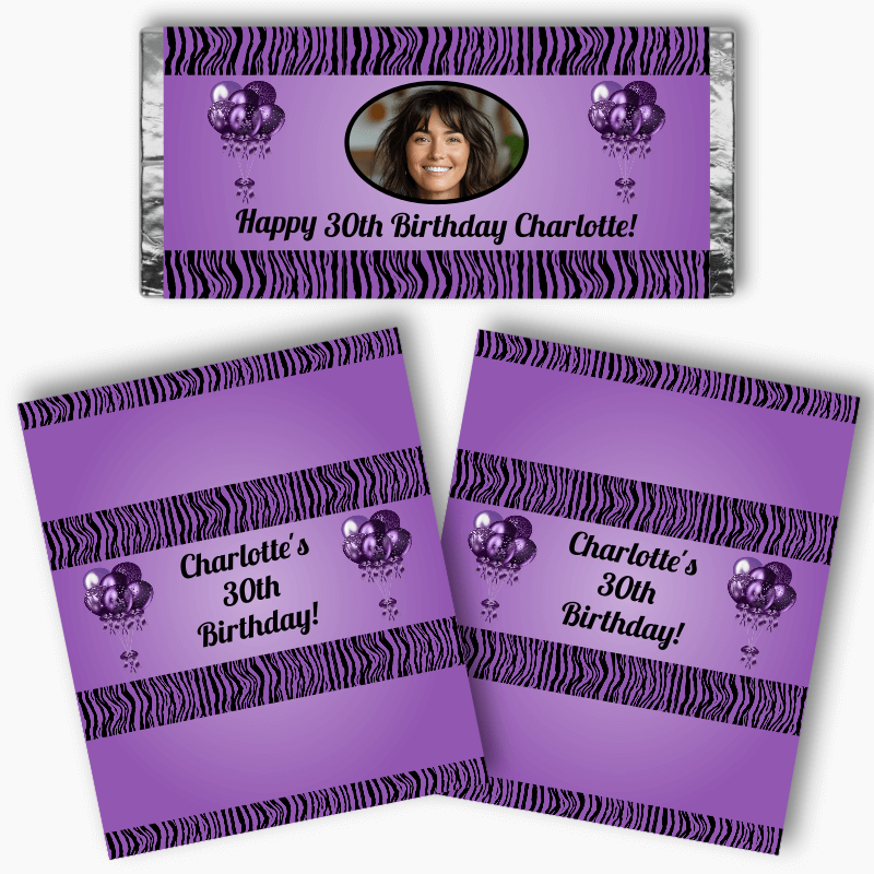 Personalised Purple & Black Balloons Mini Chocolate Labels