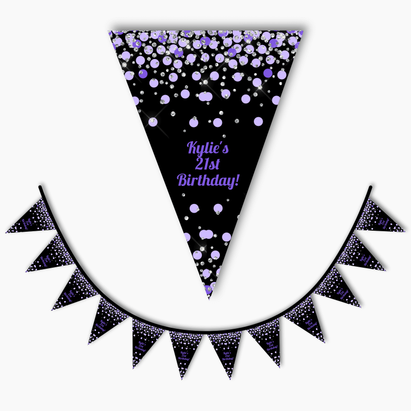 Purple and Black Confetti Party Flag Bunting