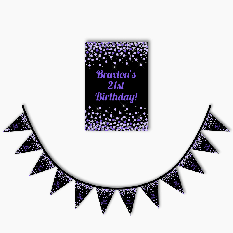 Purple and Black Confetti Party Poster and Bunting Combo