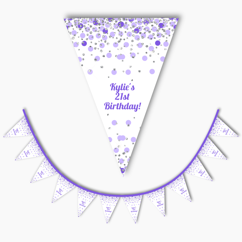 Purple and White Confetti Party Flag Bunting