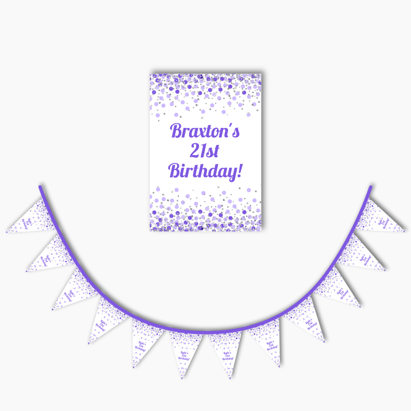 Purple and White Confetti Party Poster and Bunting Combo