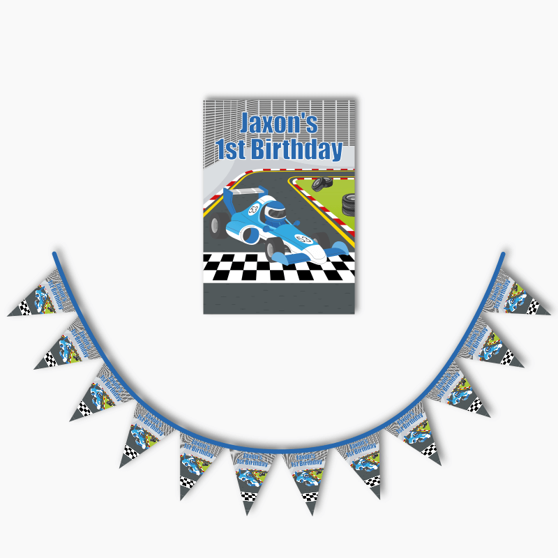 Personalised Race Car Party Poster &amp; Bunting Combo
