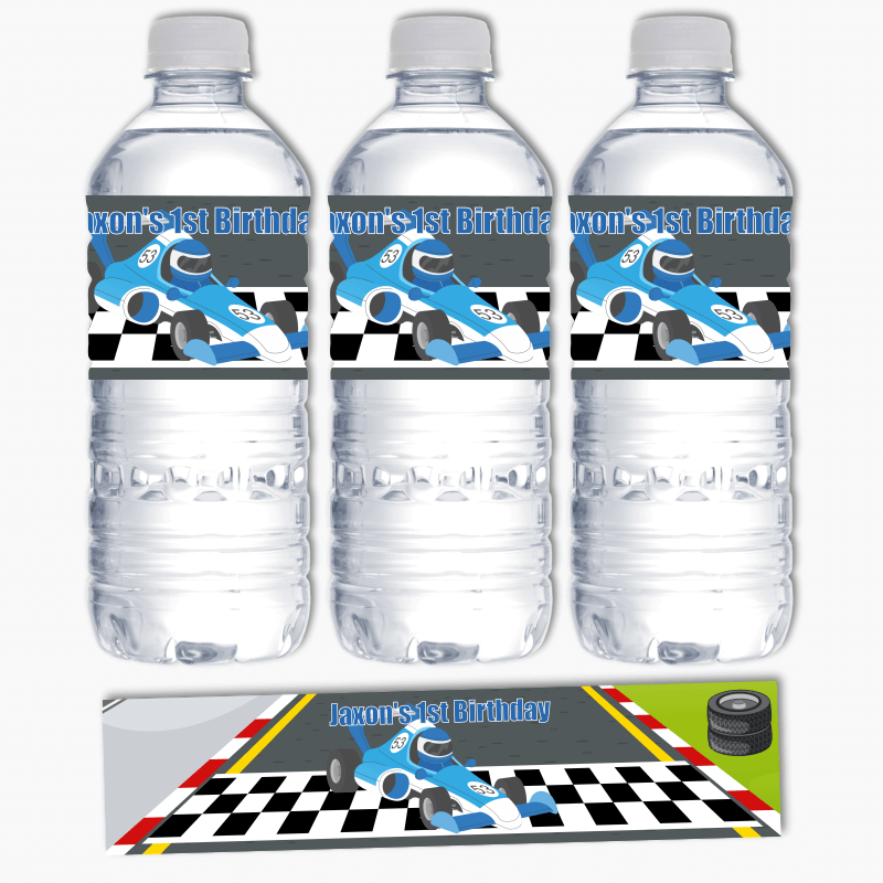 Personalised Race Car Party Water Labels