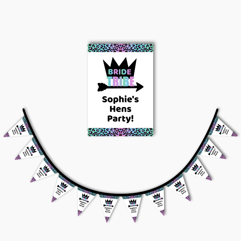 Personalised Rainbow Bride Tribe Hens Party Poster &amp; Bunting Combo