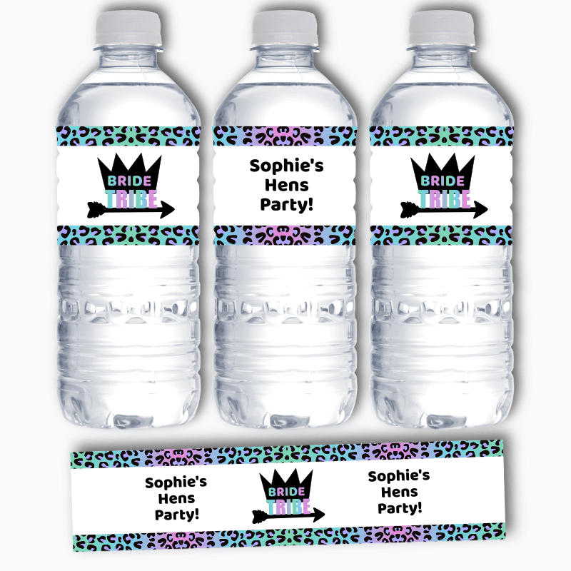 Personalised Rainbow Bride Tribe Hens Party Water Bottle Labels