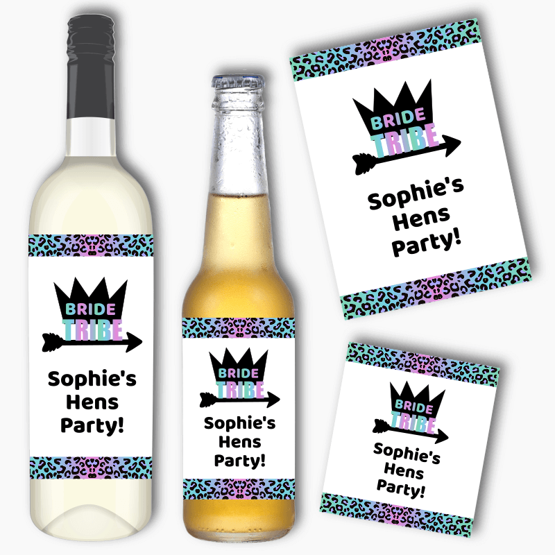 Personalised Rainbow Bride Tribe Hens Party Wine & Beer Labels