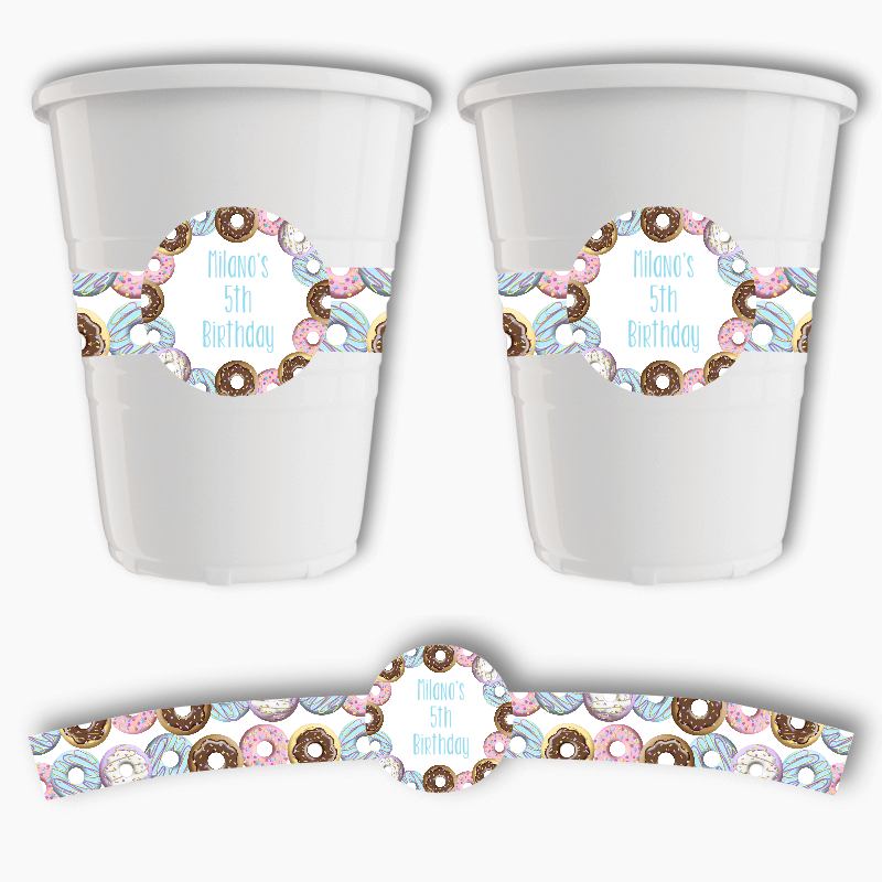Personalised Rainbow Donut Party Cup Stickers