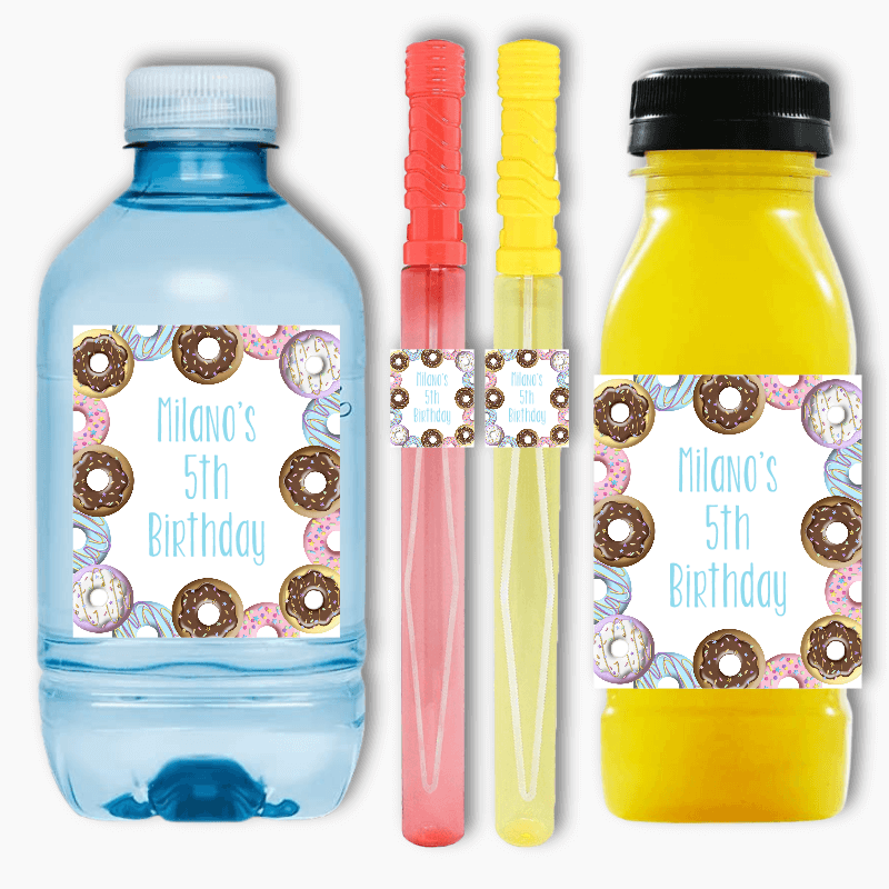 Rainbow Donut Party Rectangle Favour Stickers