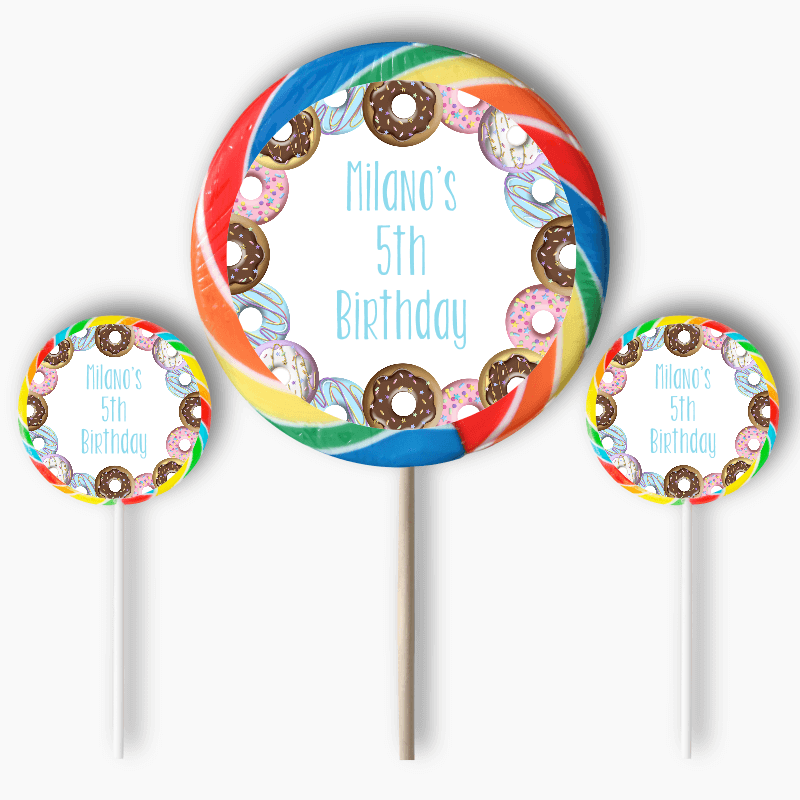 Rainbow Donut Party Round Lollipop Stickers