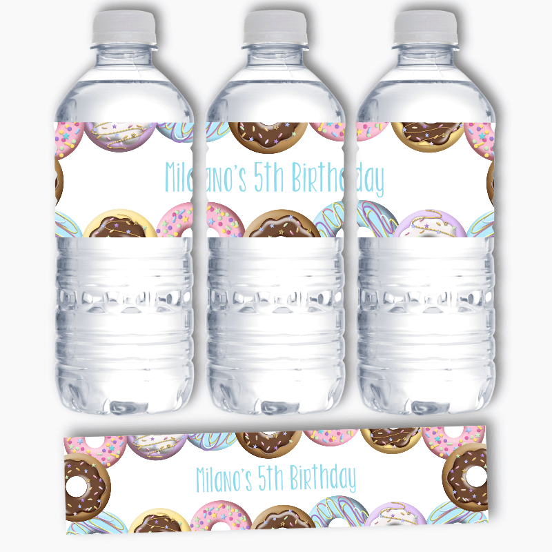 Personalised Rainbow Donut Party Water Labels