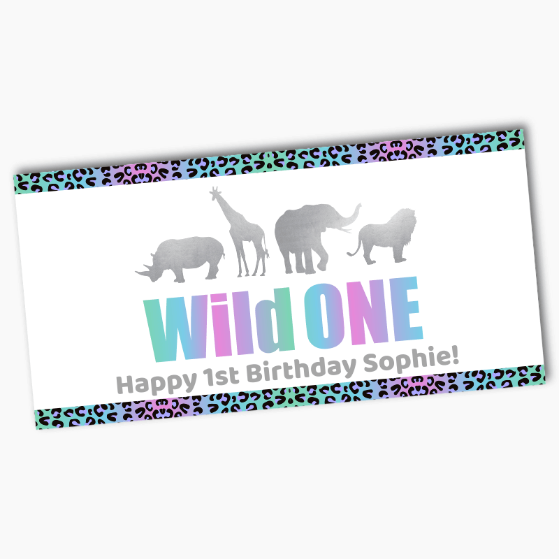 Personalised Rainbow &amp; Silver Wild One Birthday Party Banners