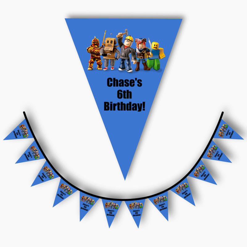 Personalised Roblox Birthday Party Flag Bunting - Blue