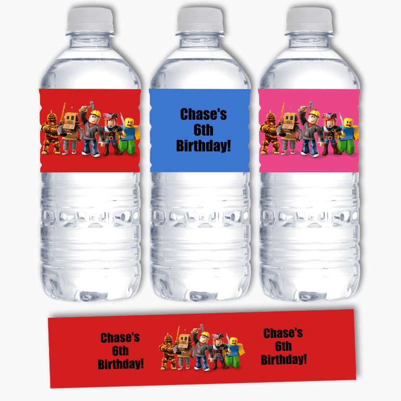 Personalised Roblox Birthday Party Water Bottle Labels